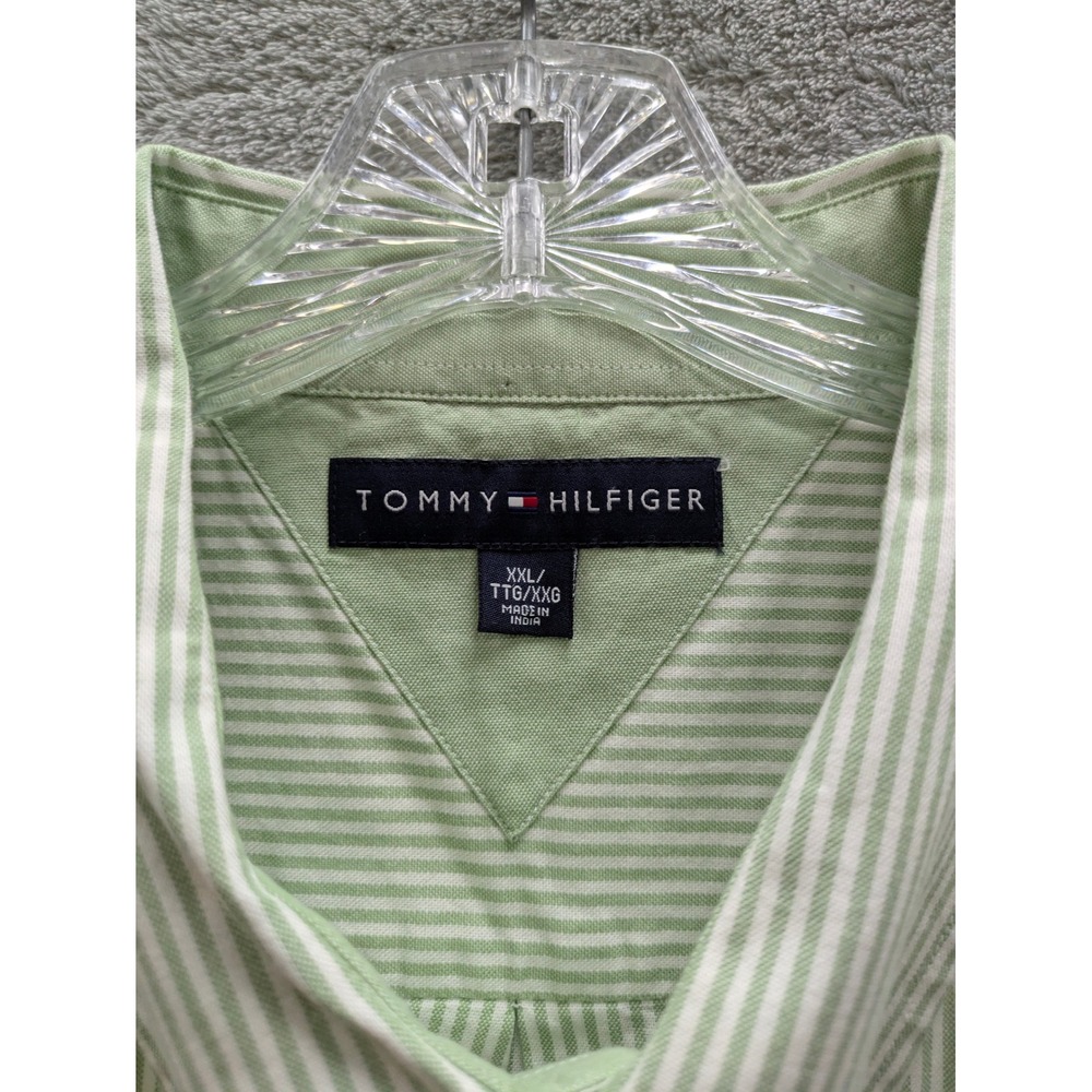 Tommy Hilfiger Short Sleeve Button Down Shirt Mens XXL Green White Striped - Picture 3 of 10